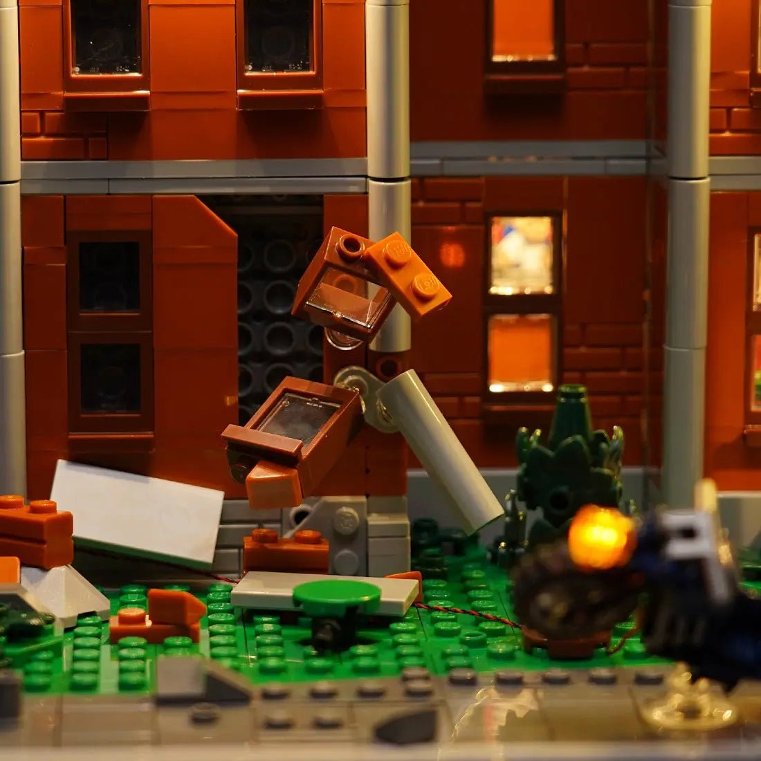 Bright My Bricks custom LED lighting for LEGO® Marvel X-Men: The X-Mansion #76294 — side angle with lights on