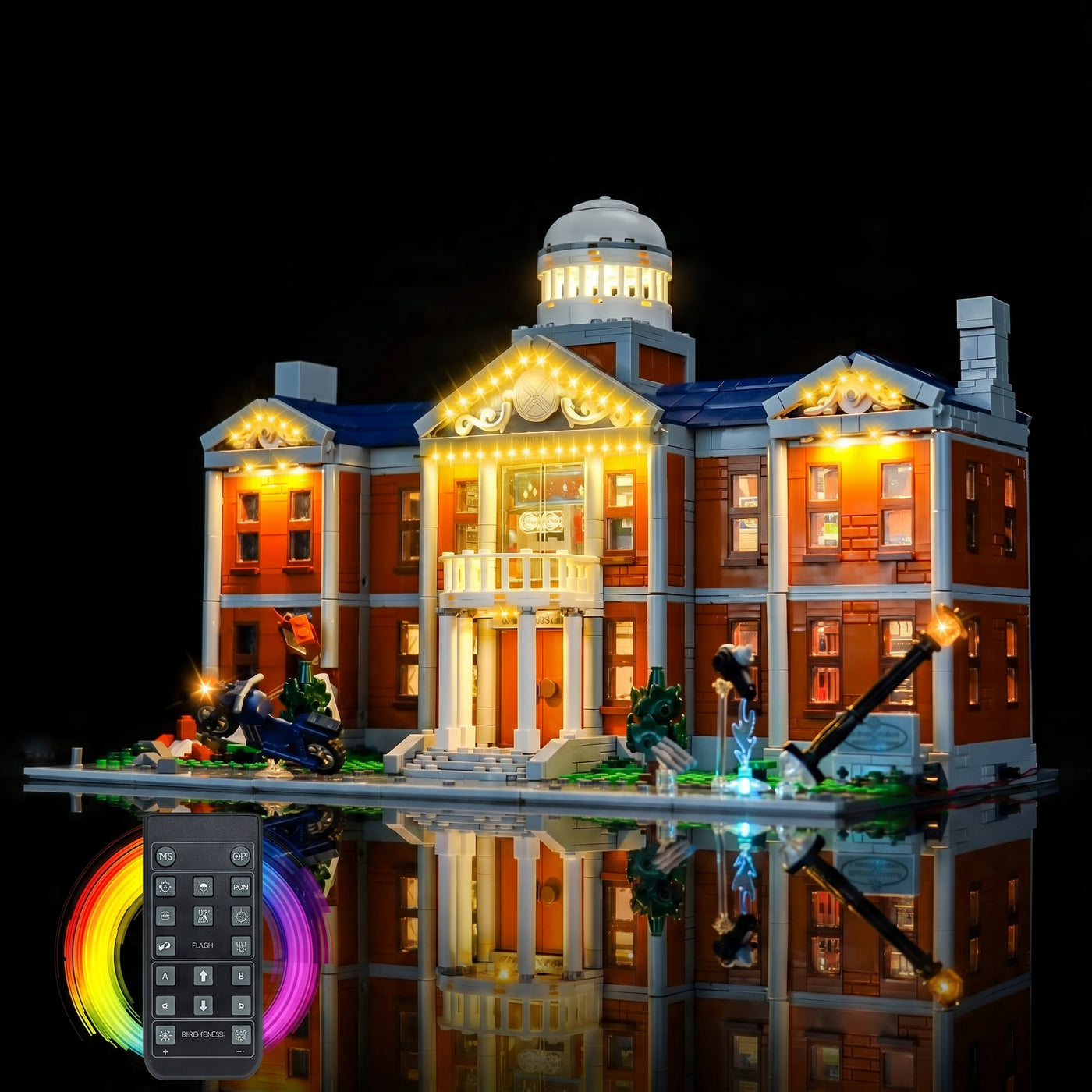 illuminated at night: Bright My Bricks LED light kit for LEGO® Marvel X-Men: The X-Mansion #76294