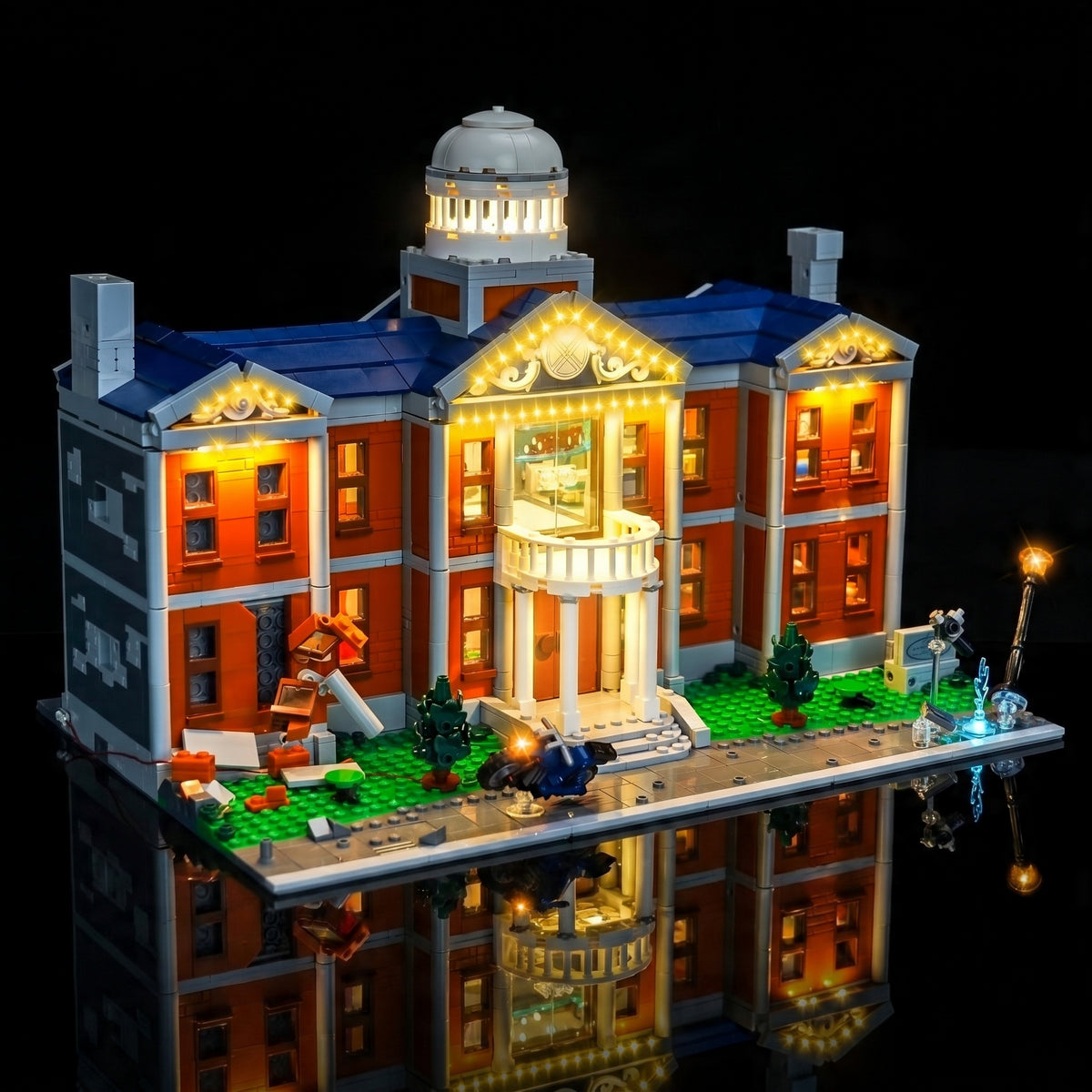 LEGO® Marvel X-Men: The X-Mansion #76294 — installed and glowing (LED lights)