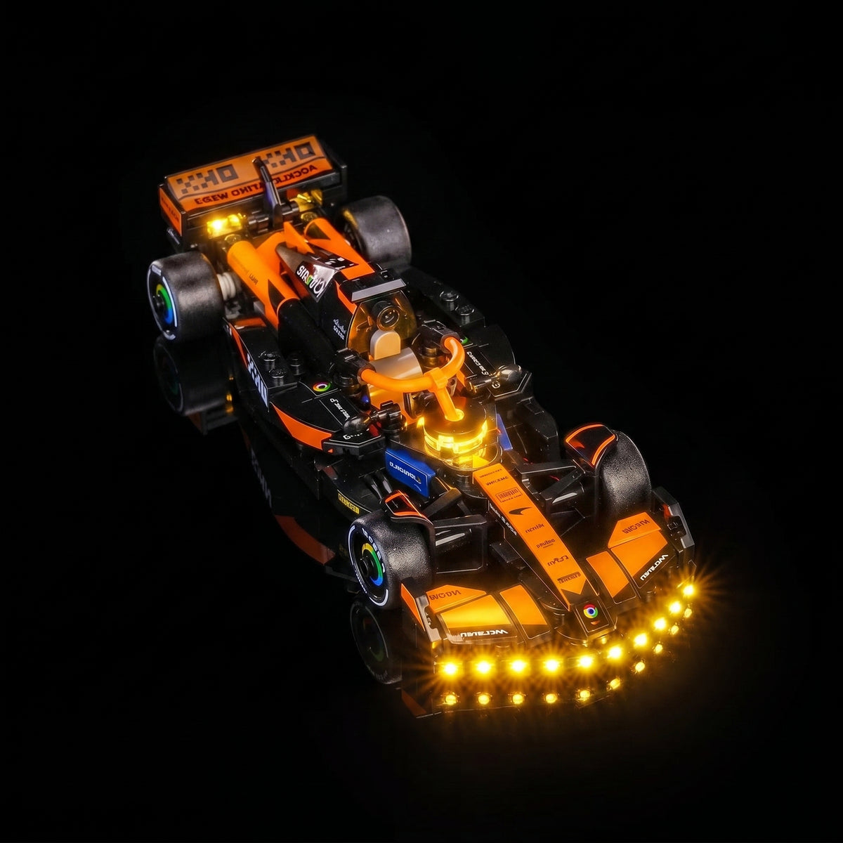 LED lights for LEGO® McLaren F1 Team MCL38 Race Car #77251, showcase lighting view