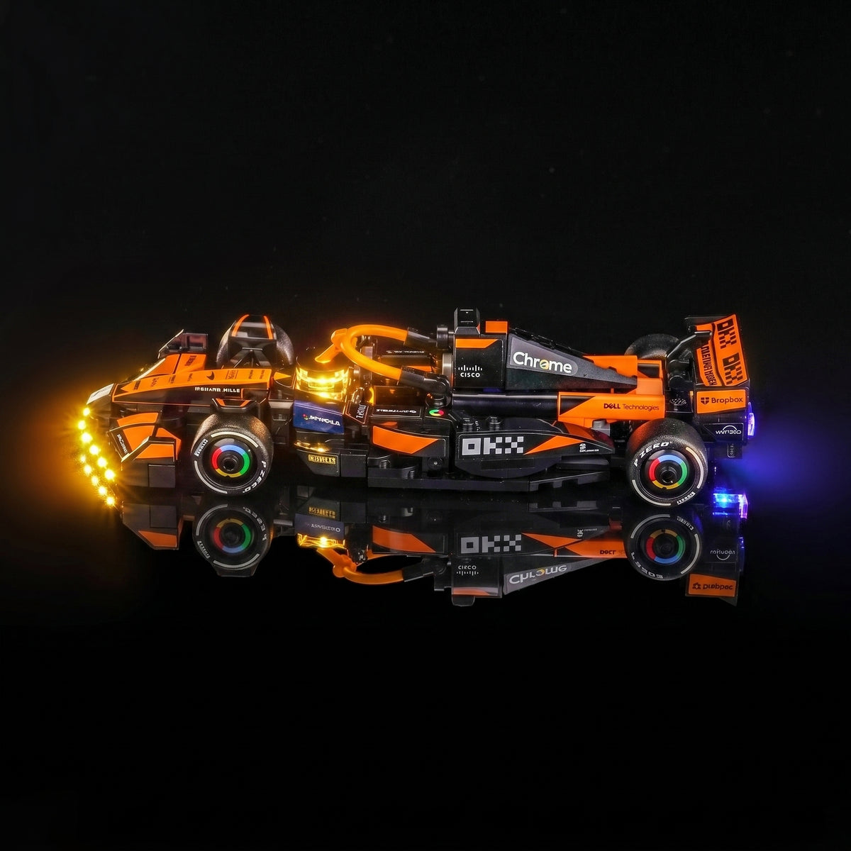 brightened interior detail: Bright My Bricks LED lighting kit for LEGO® McLaren F1 Team MCL38 Race Car #77251