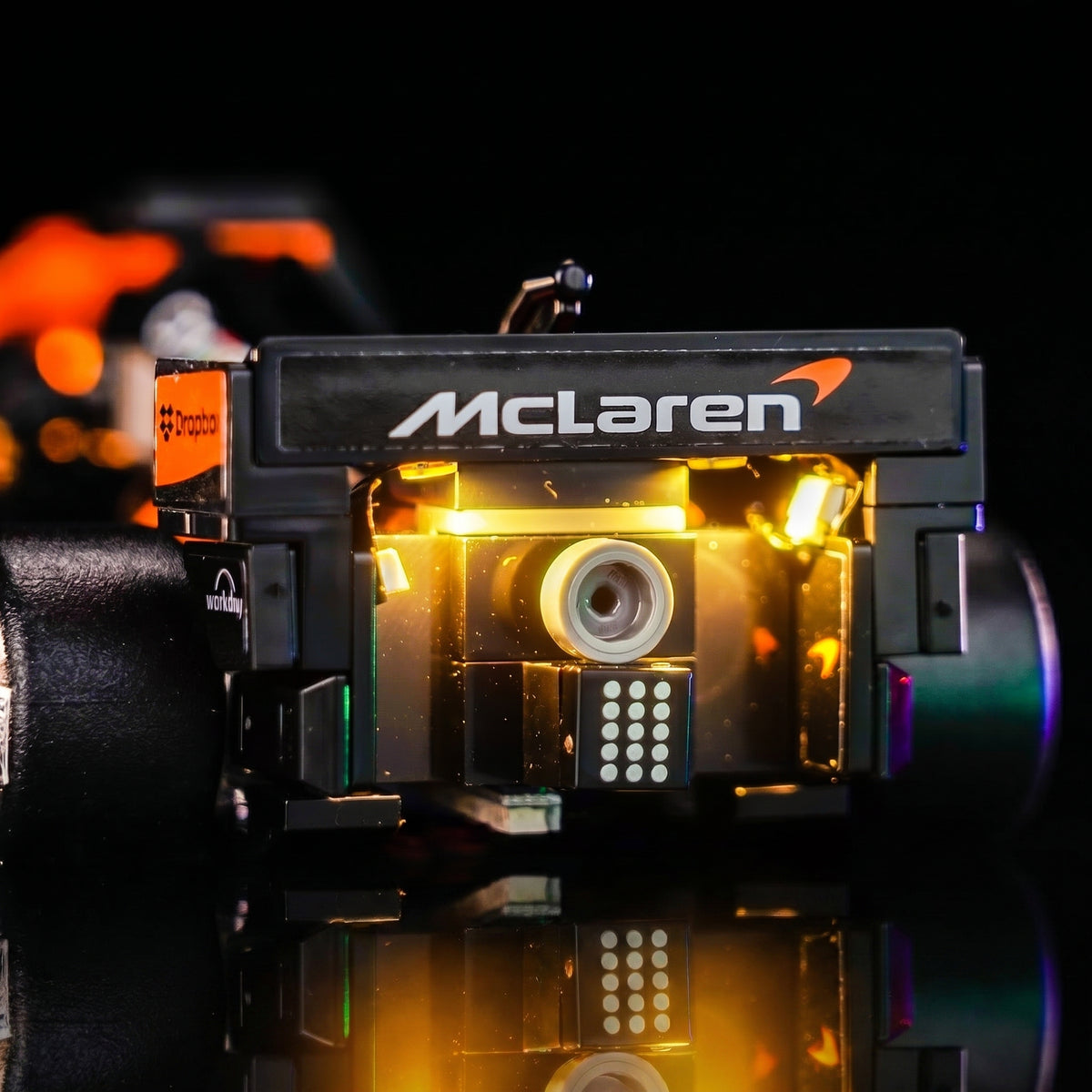 LED kit powered on: Bright My Bricks premium LED light kit for LEGO® McLaren F1 Team MCL38 Race Car #77251