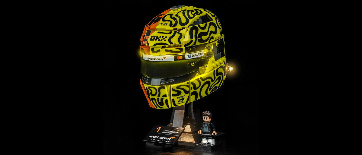 Light Kit for LEGO® McLaren Mastercard F1 Team Lando Norris Helmet #43023 — lit with the LED light kit