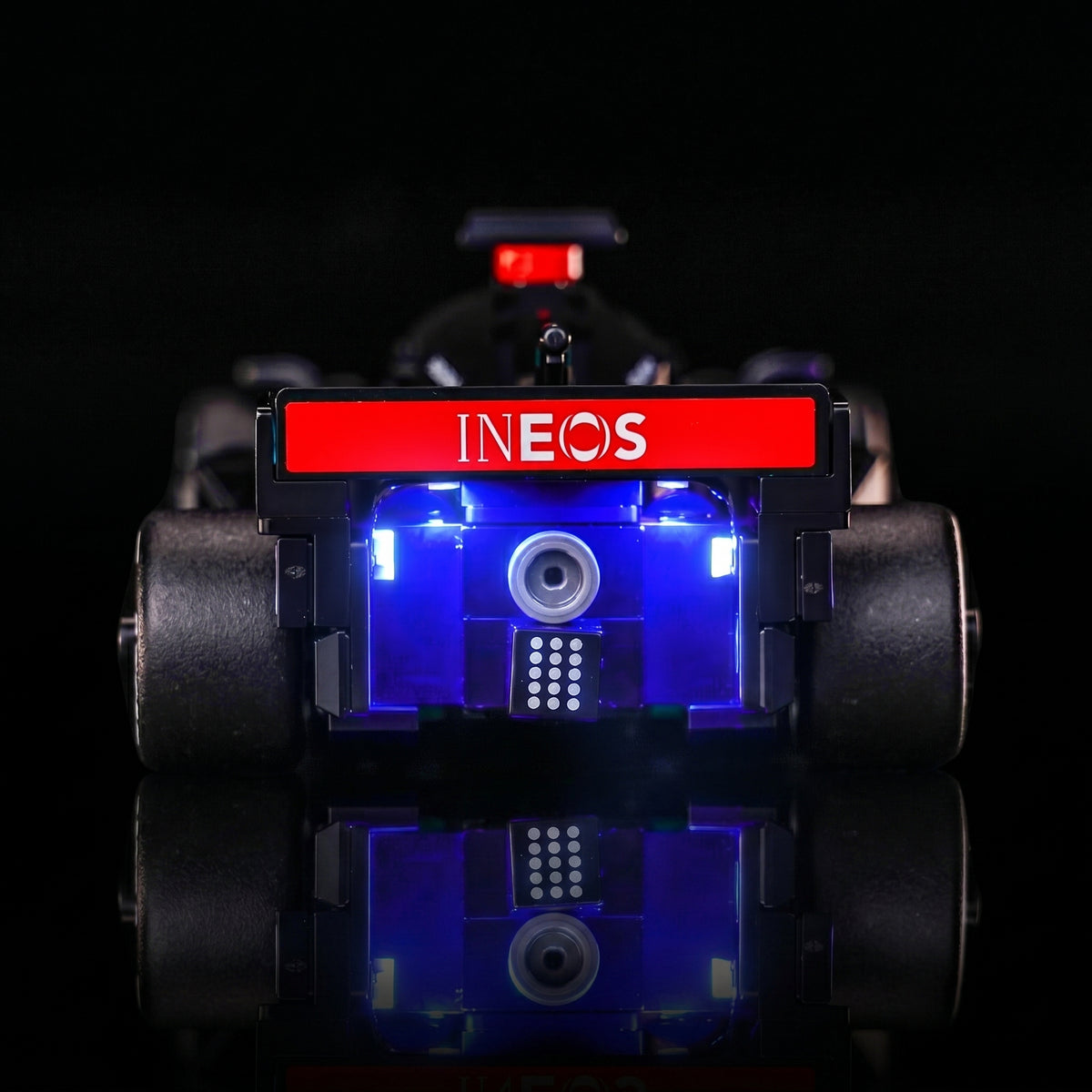 LEGO® Mercedes-AMG F1 W15 Race Car #77244 before-and-after lighting, with the LED light kit