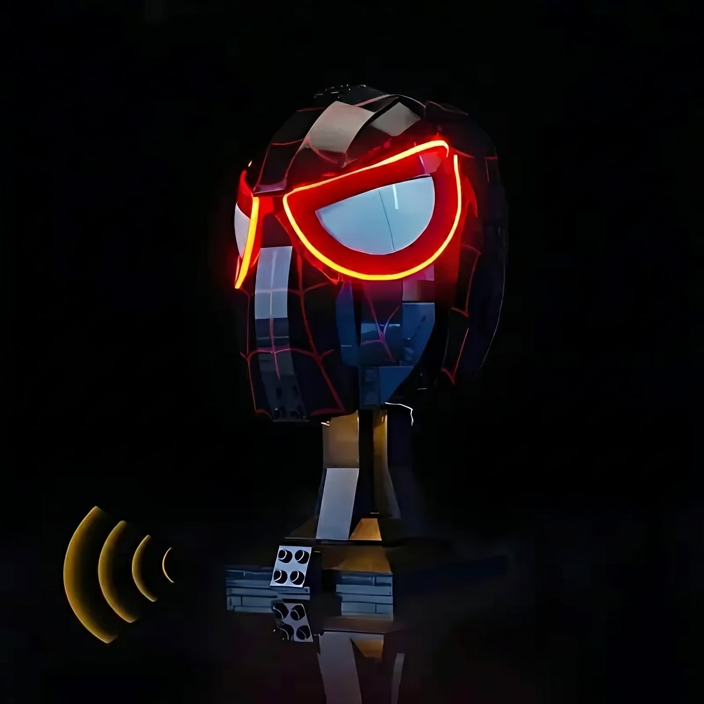 Bright My Bricks LED light kit for LEGO® Miles Morales' Mask #76329 — front view fully lit