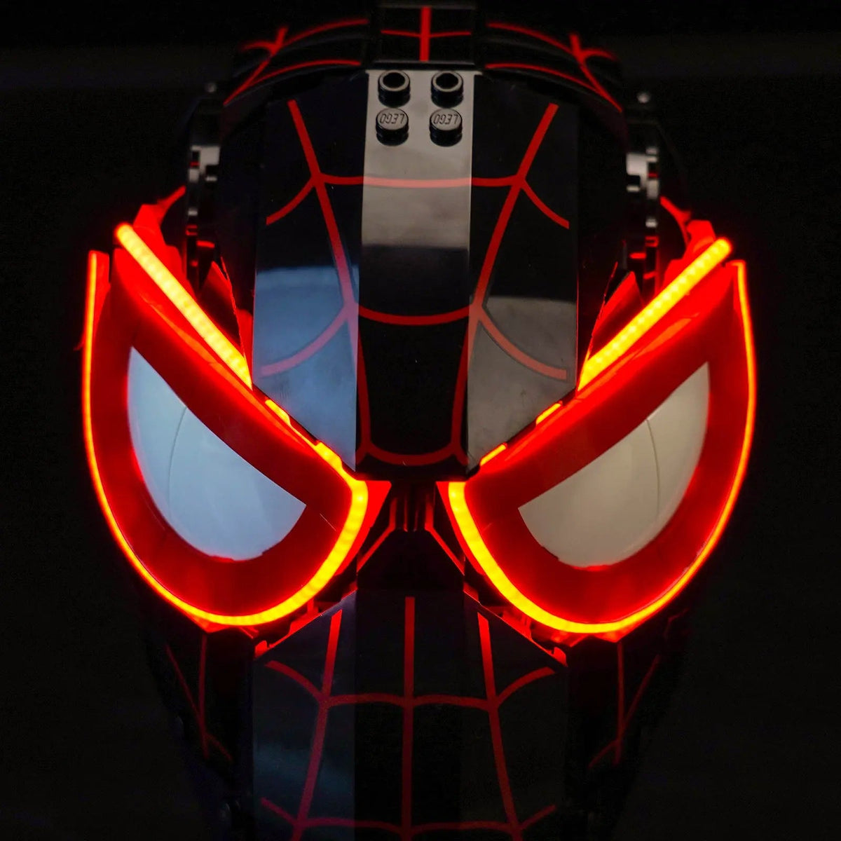 LEGO® Miles Morales' Mask #76329 — installed and glowing (custom LED lighting)
