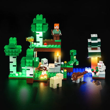 LEGO Minecraft First Night Adventure #21593 illuminated at night