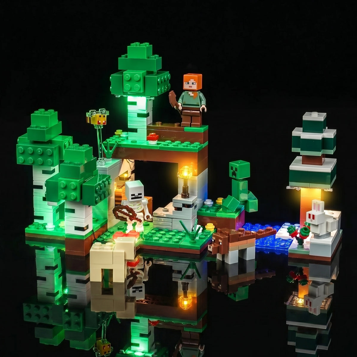 LEGO® Minecraft First Night Adventure #21593 LED strips and bricks detail, with the LED light kit