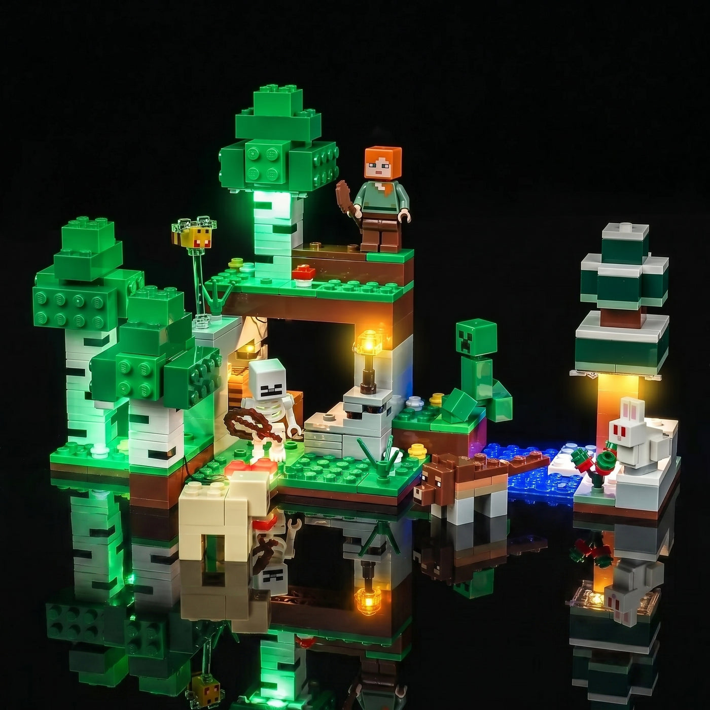 LEGO® Minecraft First Night Adventure #21593 LED strips and bricks detail, with the LED light kit