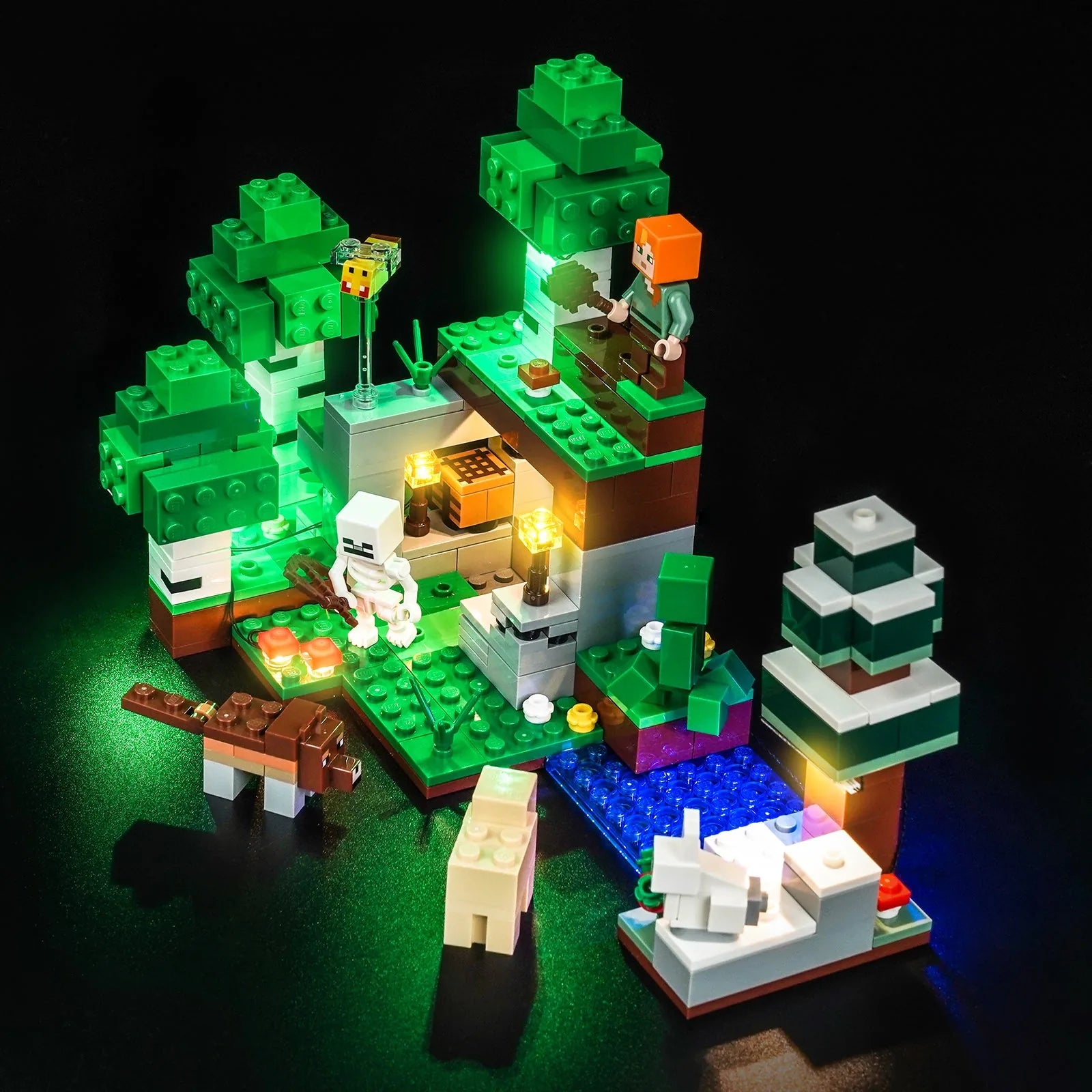 Close-up of LED lights on LEGO Minecraft First Night Adventure #21593