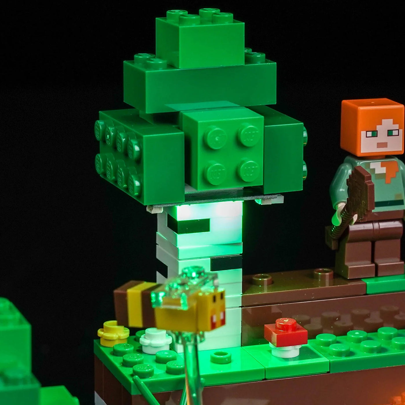 LED kit powered on: Bright My Bricks display light kit for LEGO® Minecraft First Night Adventure #21593