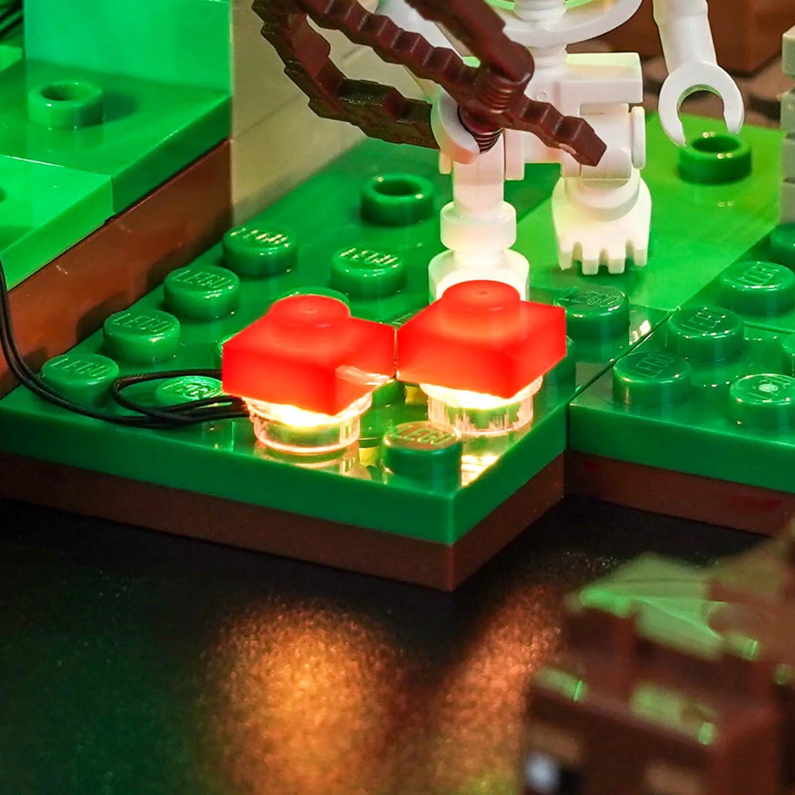 LED lights bring LEGO Minecraft First Night Adventure #21593 to life