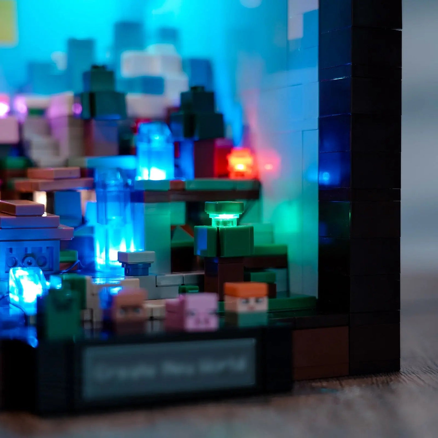LEGO® Minecraft The Crafting Table #21265 — before-and-after lighting (LED light kit)