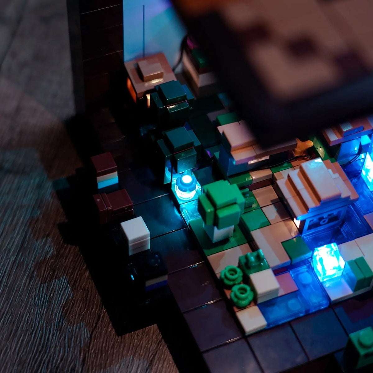 Bright My Bricks premium LED light kit for LEGO® Minecraft The Crafting Table #21265 — close-up of the LED lighting detail