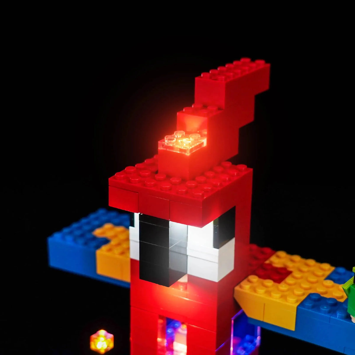 before-and-after lighting: Bright My Bricks USB-powered LED light kit for LEGO® Minecraft The Parrot Houses #21282