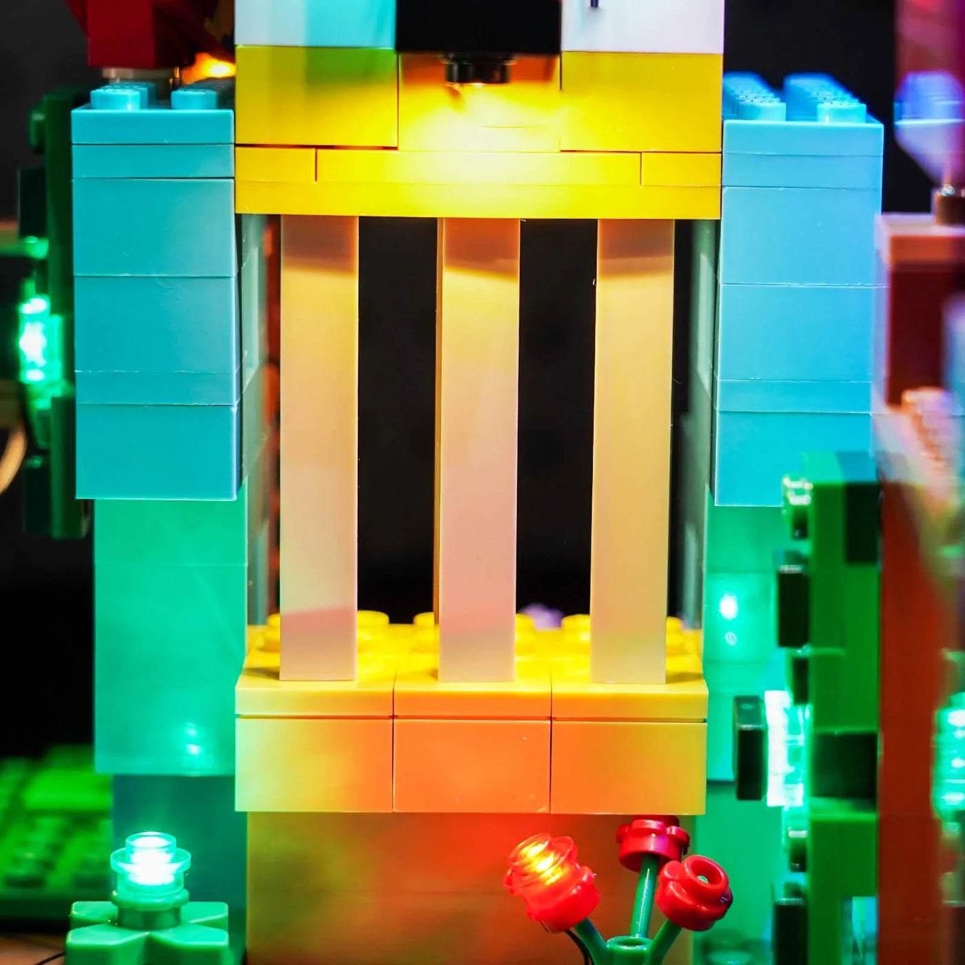LEGO® Minecraft The Parrot Houses #21282 — brightened interior detail (USB-powered LED light kit)