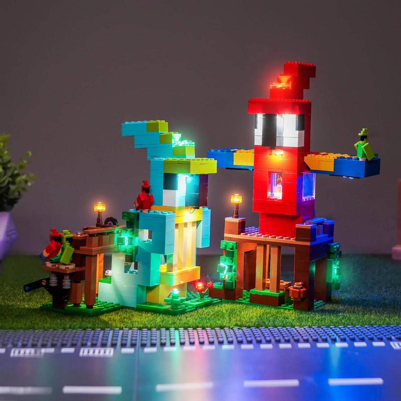 LED lights for LEGO® Minecraft The Parrot Houses #21282, close-up of the LED lighting detail