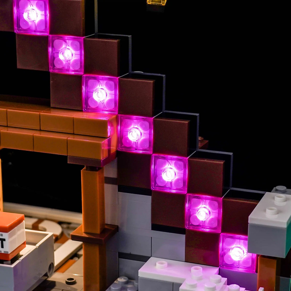 premium LED light kit for LEGO® Minecraft The Pickaxe Mine #21277, warm LED glow detail