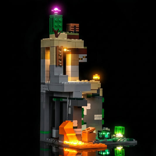 side angle with lights on: Bright My Bricks DIY LED light kit for LEGO® Minecraft Zombie Dungeon #21587