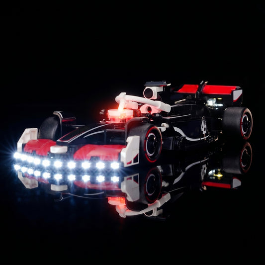 night-mode display glow: Bright My Bricks custom LED lighting for LEGO® MoneyGram Haas F1 Team VF-24 Race Car #77250