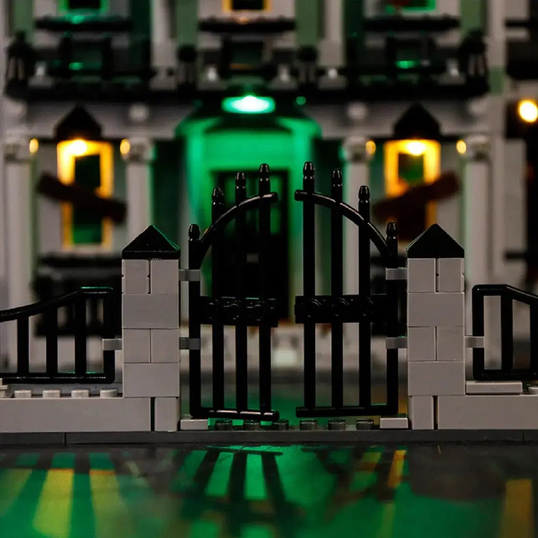 Close-up of LED lights on LEGO Monster Fighters Haunted House #10228