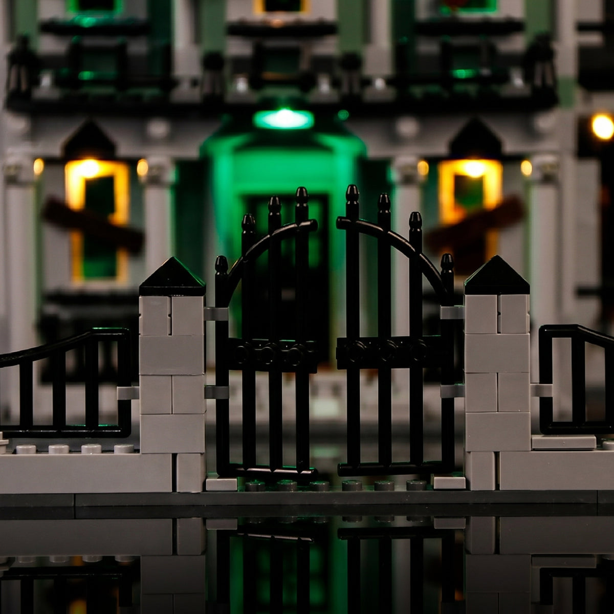 display light kit for LEGO® Monster Fighters Haunted House #10228, side angle with lights on