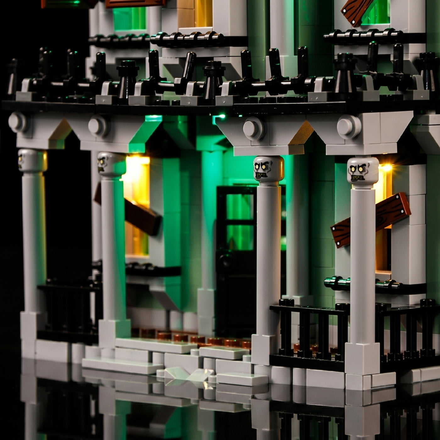 LEGO® Monster Fighters Haunted House #10228 — installed and glowing (USB-powered LED light kit)