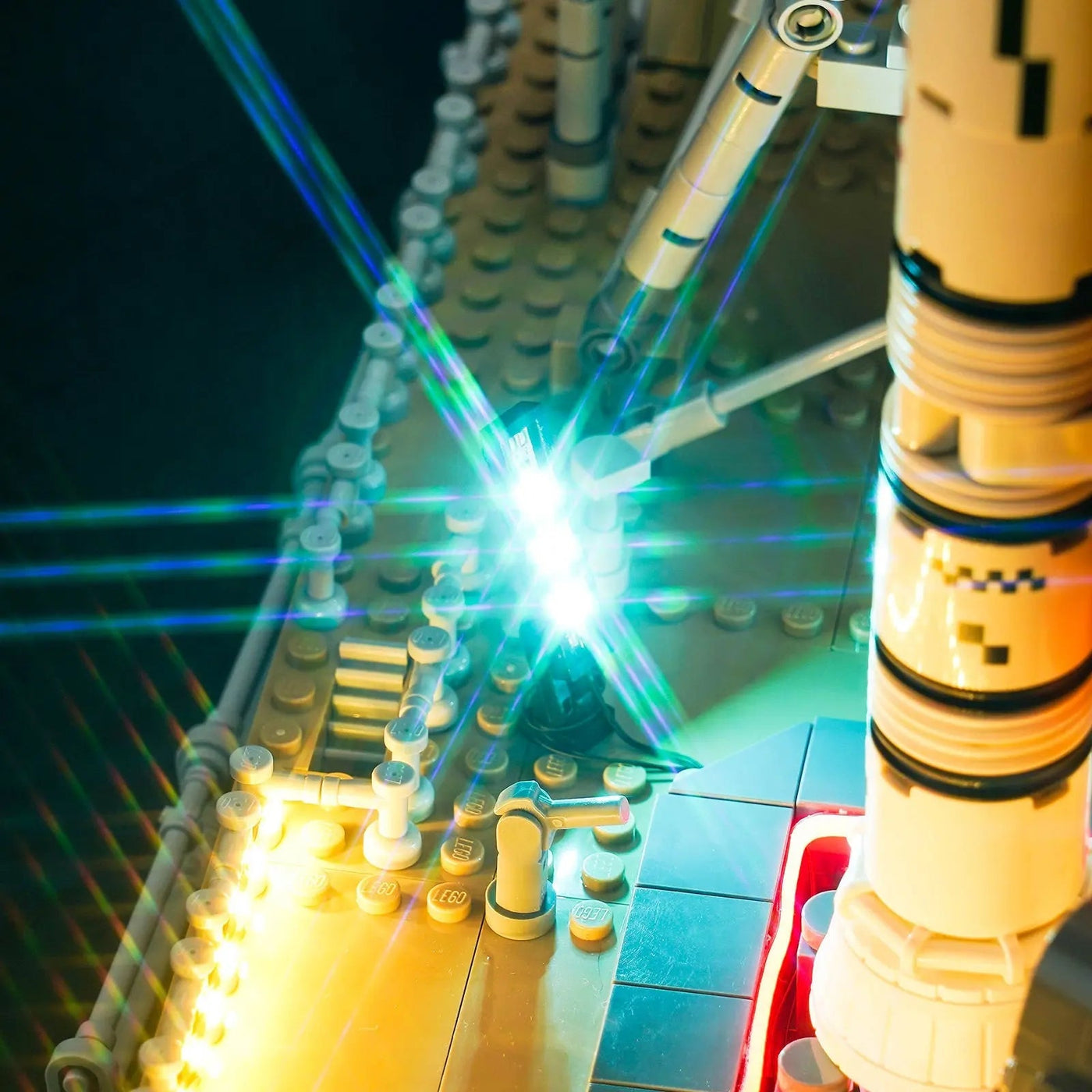 LEGO® NASA Artemis Space Launch System #10341 — close-up of the LED lighting detail (LED light kit)