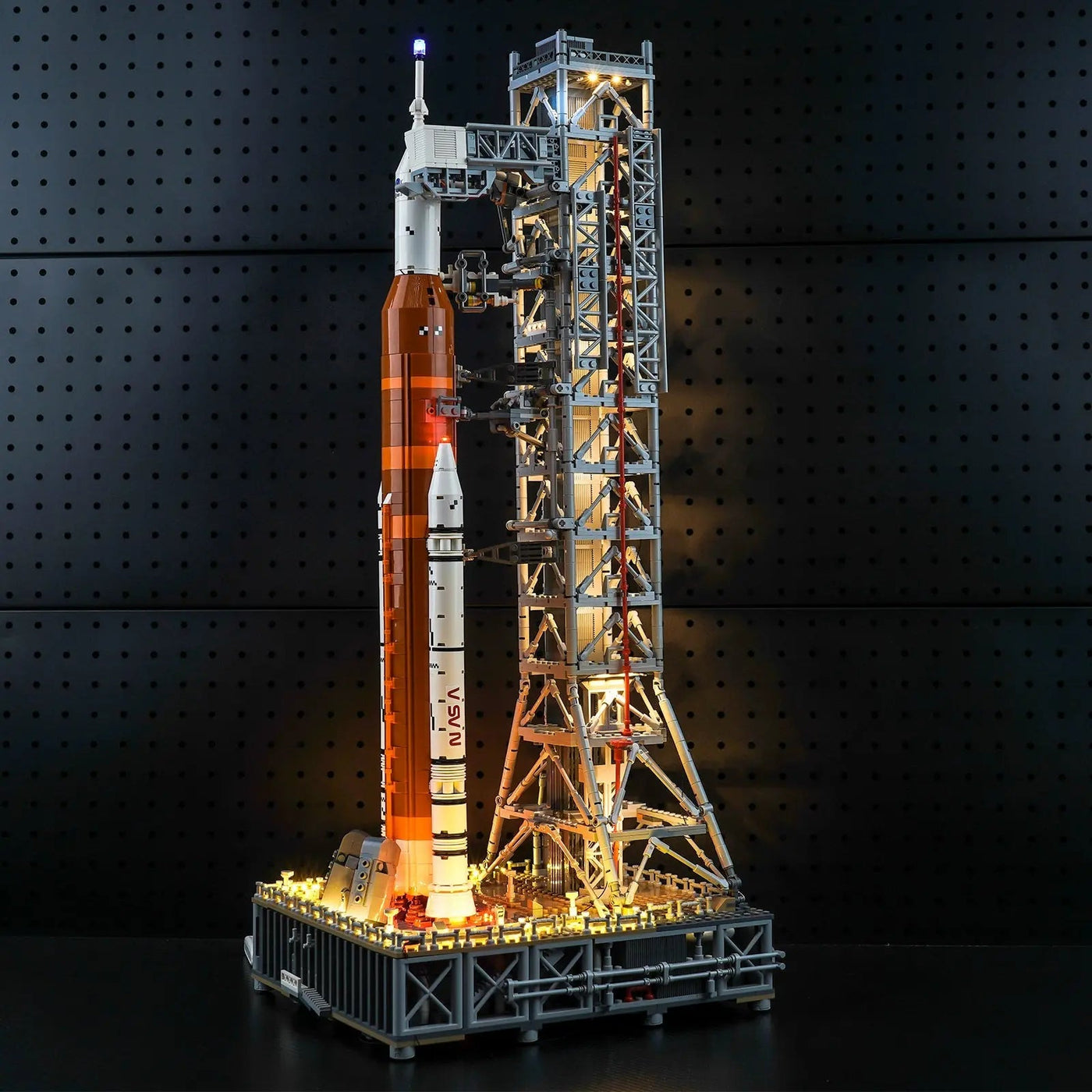 LEGO® NASA Artemis Space Launch System #10341 — showcase lighting view (custom LED lighting)