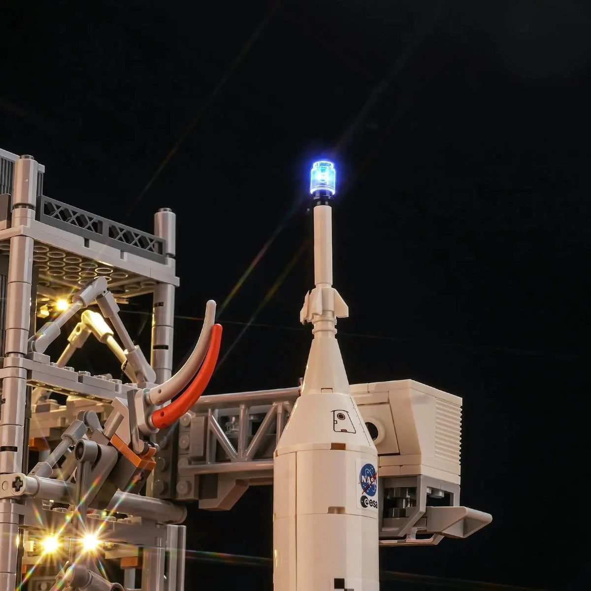 LEGO® NASA Artemis Space Launch System #10341 — close-up of the LED lighting detail (LED light kit)