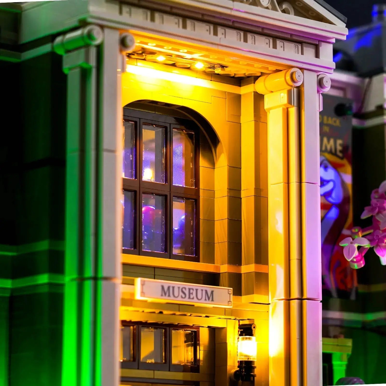 LEGO Natural History Museum #10326 illuminated at night