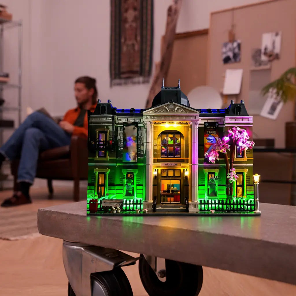 Bright My Bricks LED lighting kit for LEGO® Natural History Museum #10326 — installed and glowing