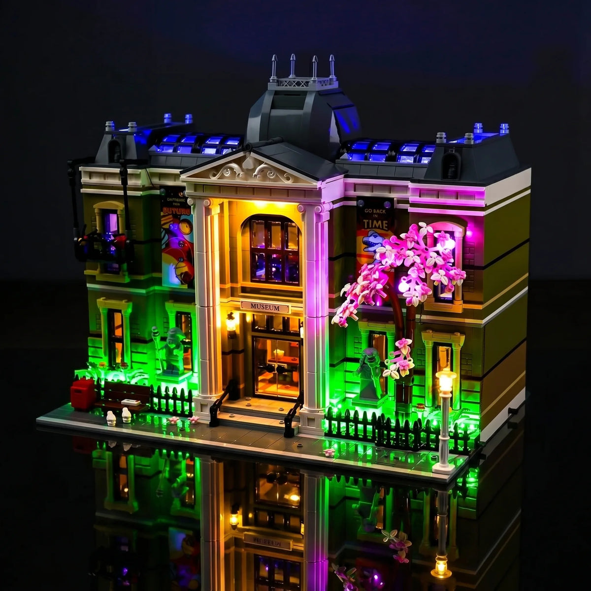 premium LED light kit for LEGO® Natural History Museum #10326, fully illuminated on display