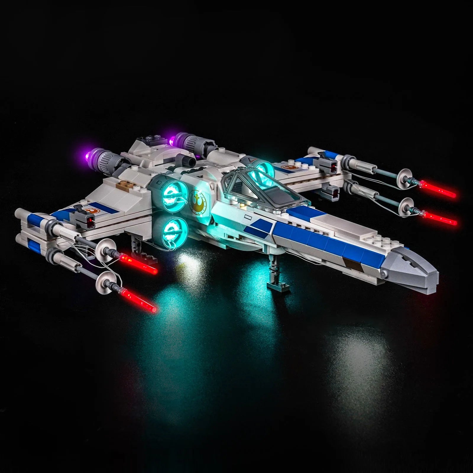 LEGO New Republic X-Wing Starfighter #75460 lit up - front angle