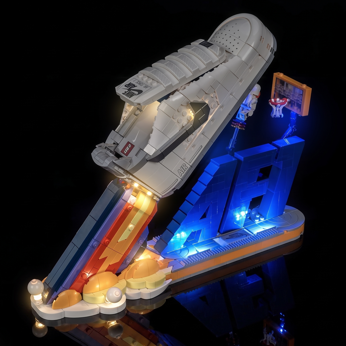 lit on a shelf at eye level: Bright My Bricks LED lighting kit for LEGO® Nike Air Force 1 #43026