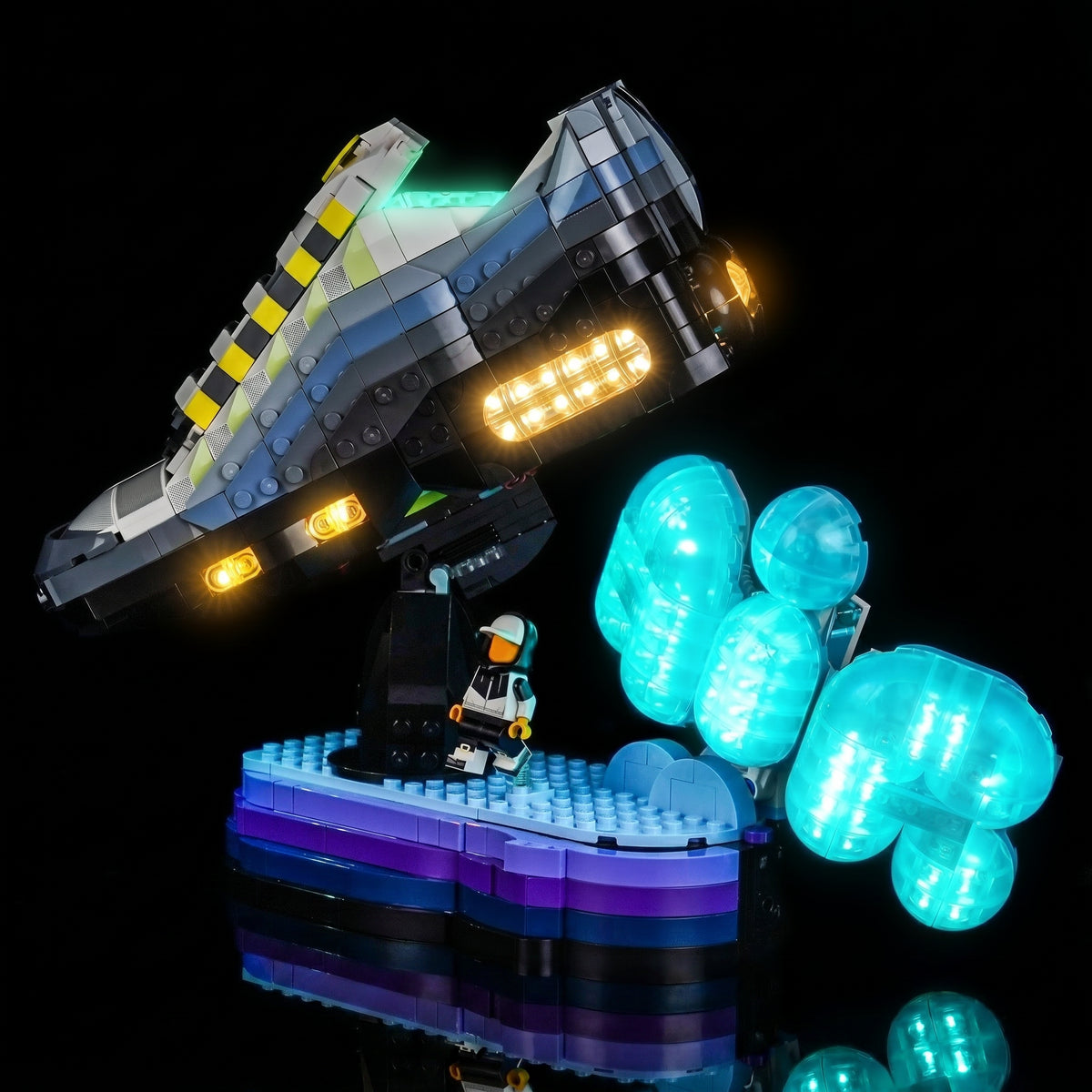 installed and glowing: Bright My Bricks custom LED lighting for LEGO® Nike Air Max 95 #43025