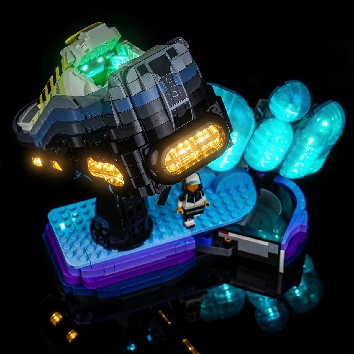 LEGO® Nike Air Max 95 #43025 side angle with lights on, with the LED light kit