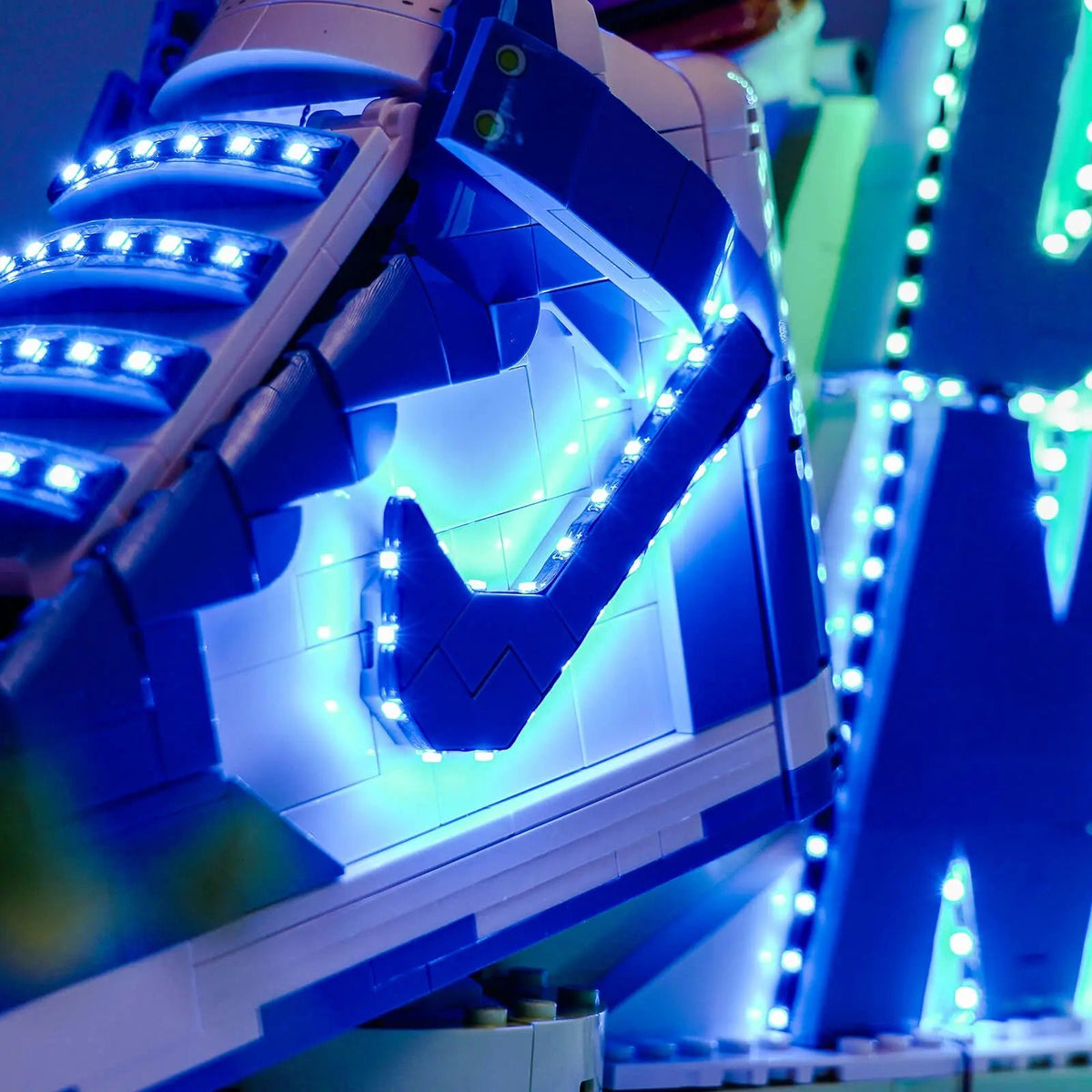 Bright My Bricks premium LED light kit for LEGO® Nike Dunk #43008 — close-up of the LED lighting detail