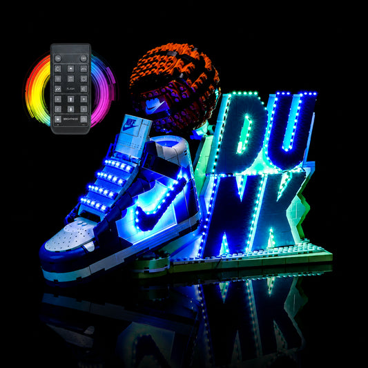LEGO® Nike Dunk #43008 close-up of the LED lighting detail, with the LED light kit