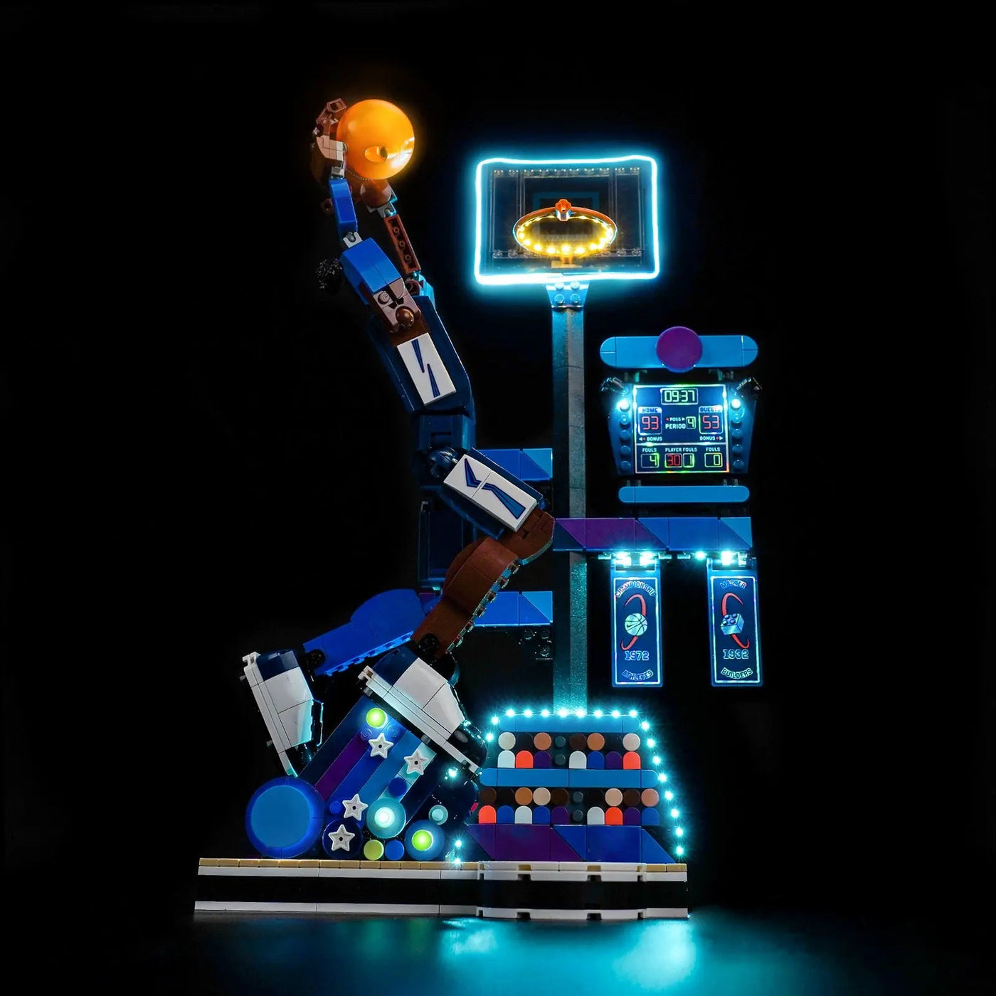 Bright My Bricks LED lighting kit for LEGO® Nike Slam Dunk #43010 — side angle with lights on