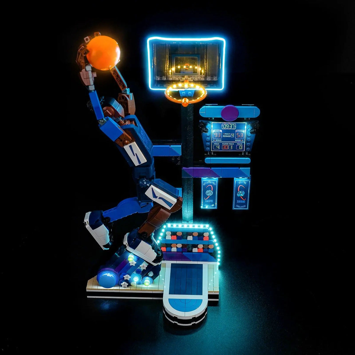 LEGO® Nike Slam Dunk #43010 — display lighting in a dark room (RGB LED light kit)