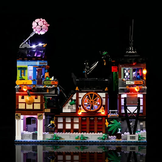 night-mode display glow: Bright My Bricks LED light kit for LEGO® NINJAGO City Docks #70657
