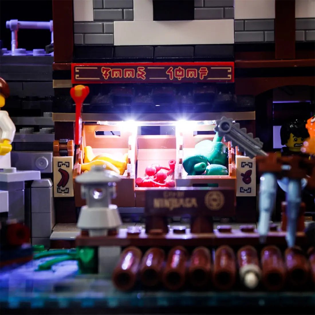 LEGO® NINJAGO City Docks #70657 LED strips and bricks detail, with the LED lighting kit