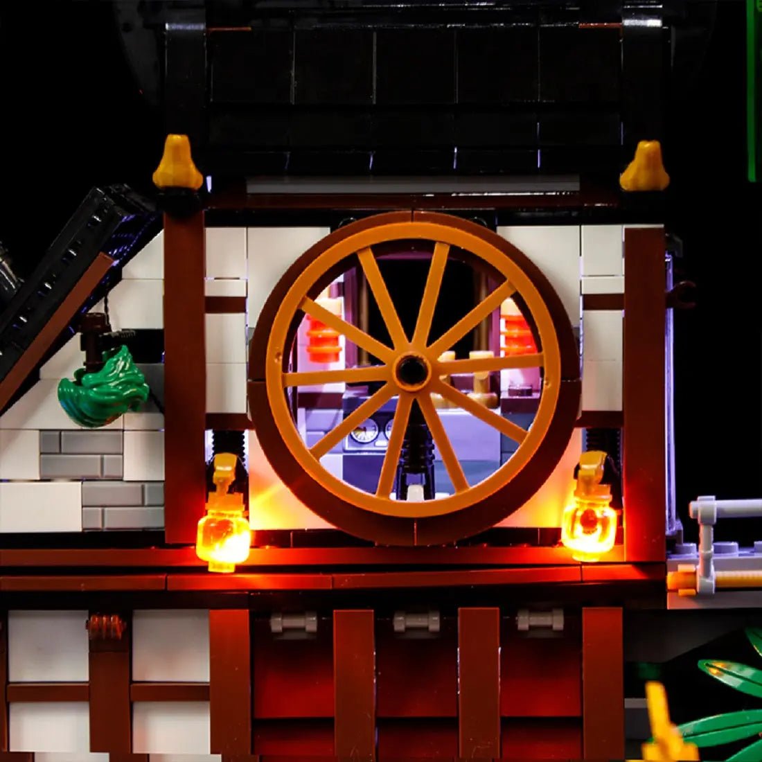 illuminated at night: Bright My Bricks custom LED lighting for LEGO® NINJAGO City Docks #70657