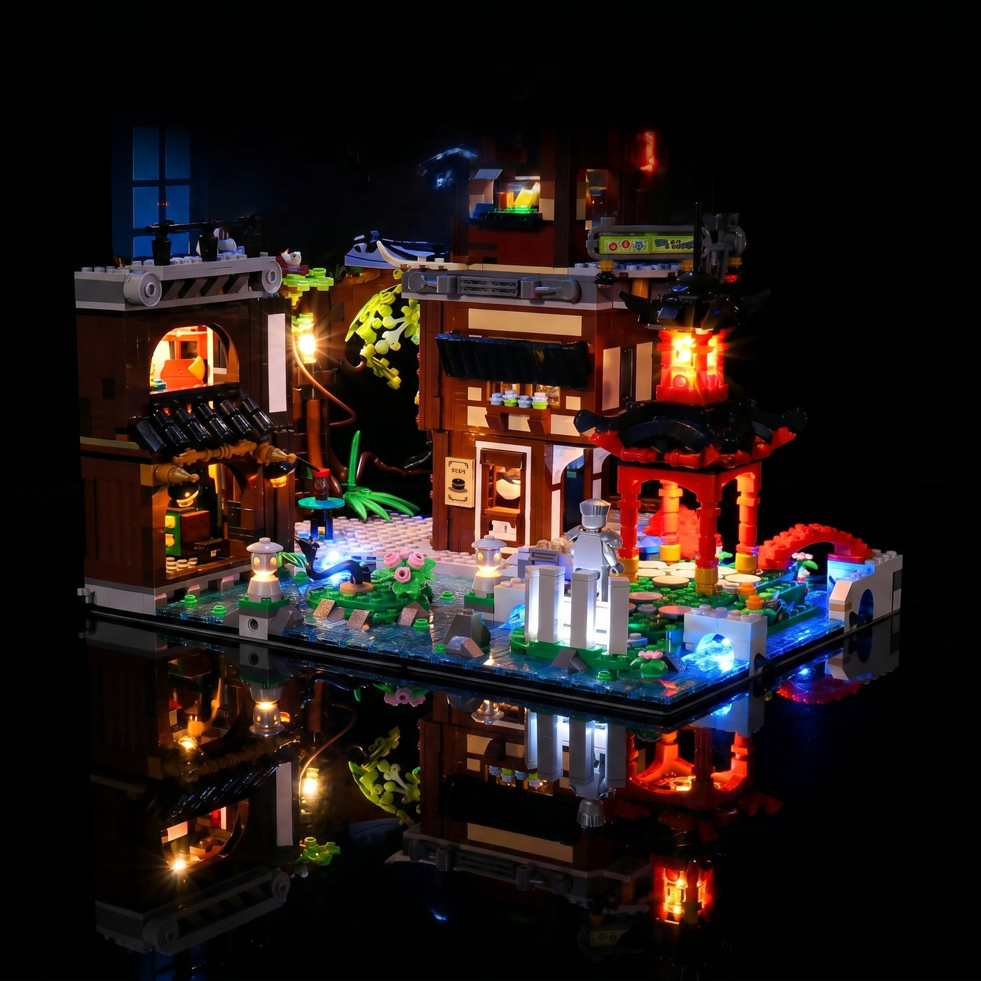 LED strips and bricks detail: Bright My Bricks LED lighting kit for LEGO® NINJAGO City Gardens #71741