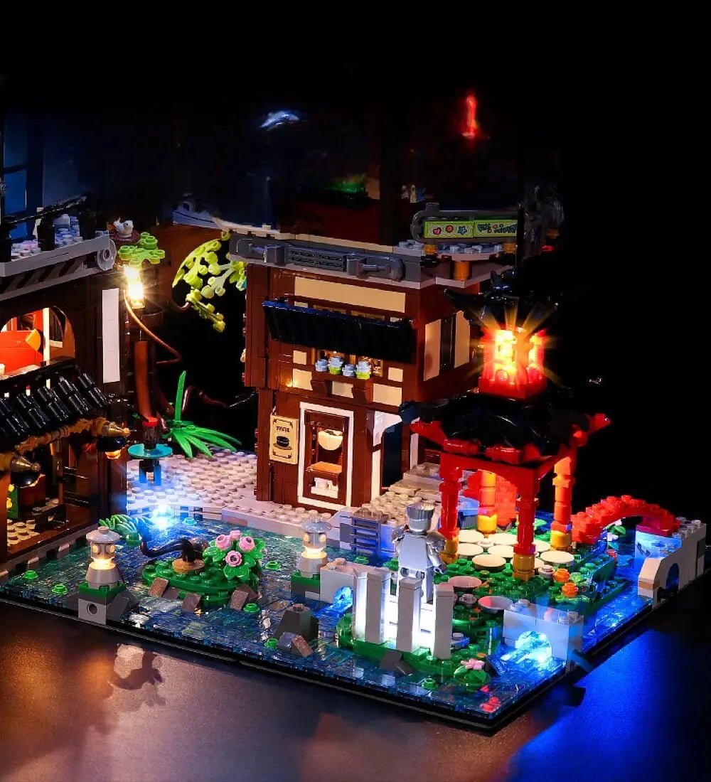 Close-up of LED lights on LEGO NINJAGO City Gardens #71741
