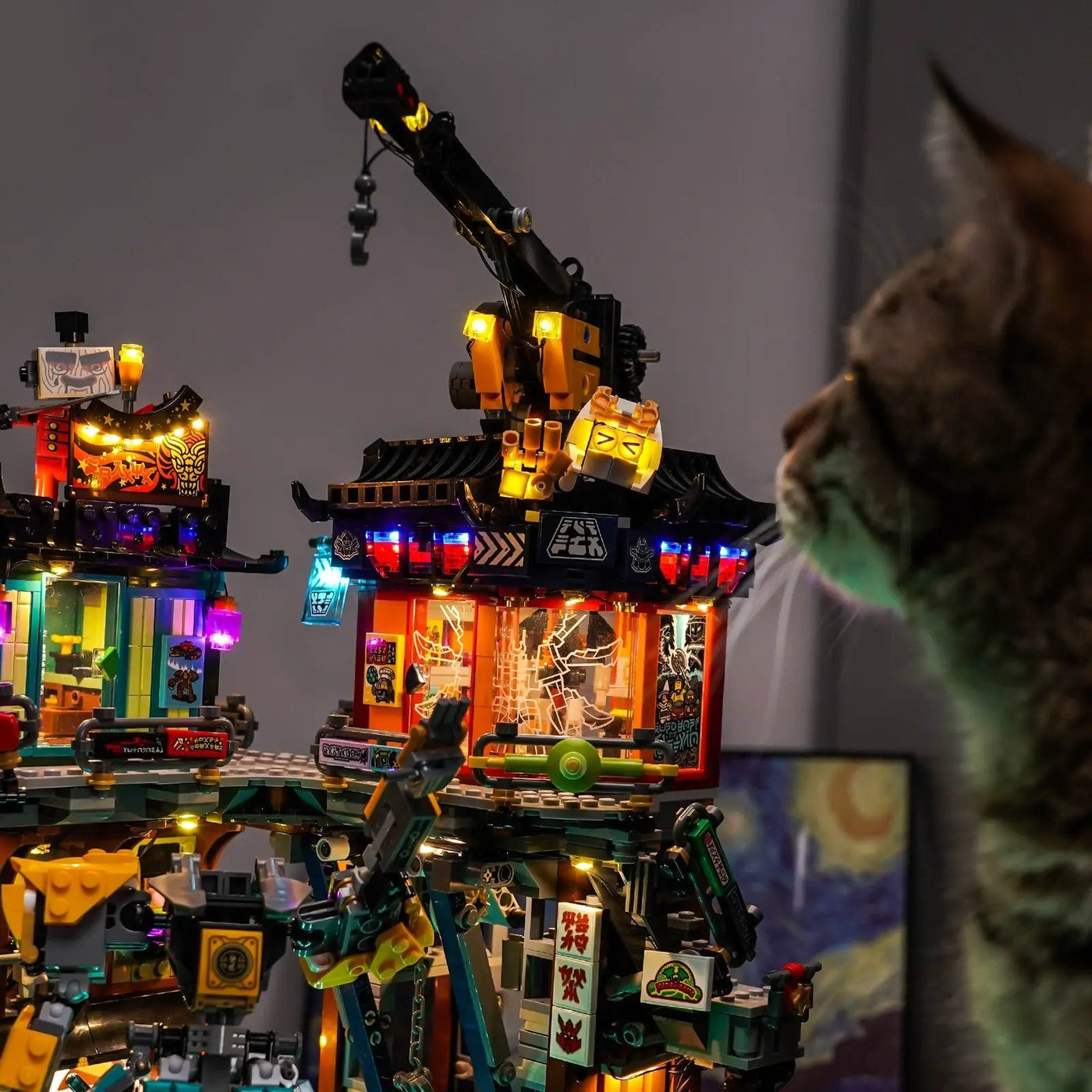 Bright My Bricks LED lights for LEGO® NINJAGO City Workshops #71837 — side angle with lights on