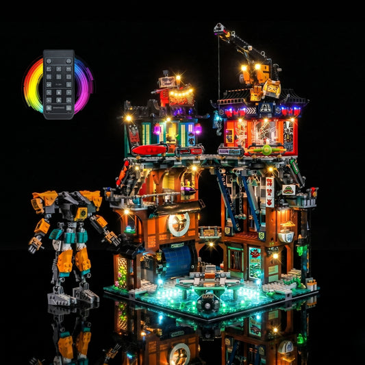 LEGO® NINJAGO City Workshops #71837 — close-up of the LED lighting detail (light kit)