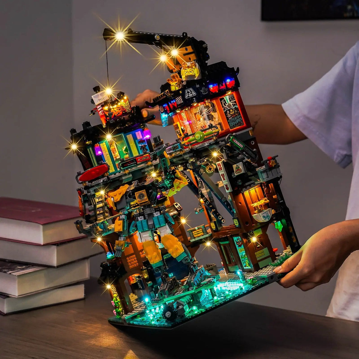 Bright My Bricks custom LED lighting for LEGO® NINJAGO City Workshops #71837 — LED strips and bricks detail