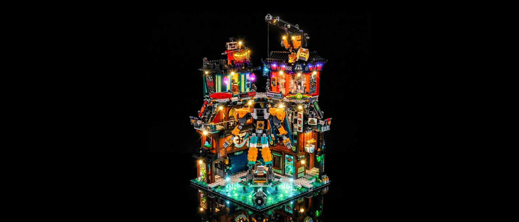 Light Kit for LEGO® NINJAGO® City Workshops #71837 — lit with the LED light kit